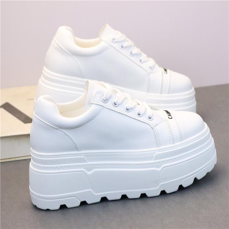 Fashion 8CM Leather Flats Casual Dad Shoes Chunky Sneakers 2025 Women Platform Sports Shoes Ladies Skateboard Hidden Heels Shoes Tennis