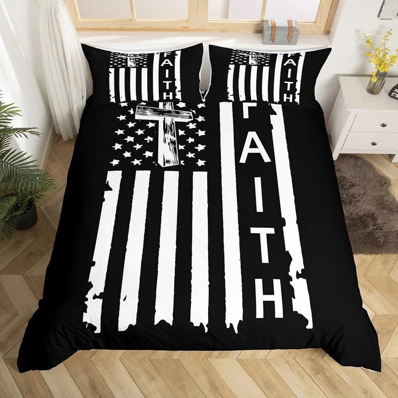 Set Copripiumino 3D Gesù Set Biancheria da Letto in Poliestere Cristiano Sacro Gesù Copripiumino a Croce Adatto per Cristiano Gesù Re