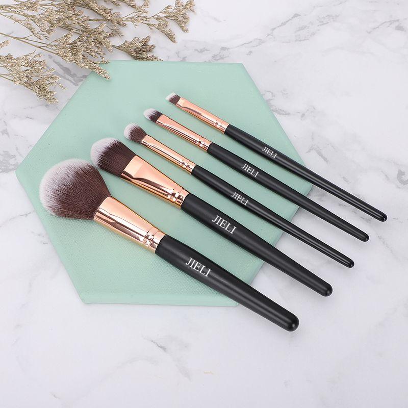 

Jieli Genuine Goods 5 Makeup Brushes Suit Full Set Novice Makeup Tools Face Powder Foundation Eye Shadow Brush Get Carrying Case Free Man-made fiber Five Suit to send EVA carrying bag