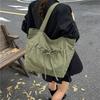 Bow Large Capacity Canvas Tote Bag Women's Autumn New Fashion Commuter Casual Shoulder Bag Pleated Handbag