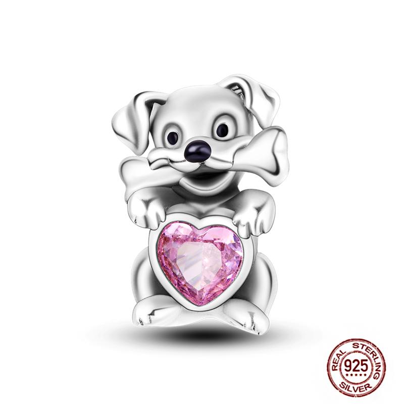 Charms Beads 925 Sterling Copper Pink Butterfly Luminous Firefly Chameleon Heart Charm Fit Original Bracelet DIY Holiday Zircon