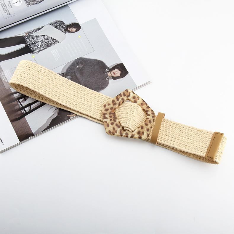 Cotton And Linen Wind Pp Grass Woven Belt Female Flower Leopard Print Buckle Dress Long Shirt Decorative Belt