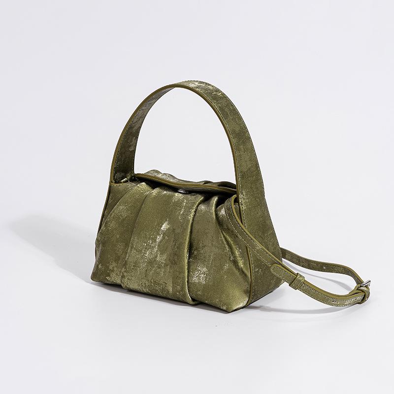 New Chinese Style Cloud Bag, National Style Satin Cowhide, High-end Pleated Handbag, New Genuine Leather Crossbody Bag for Women