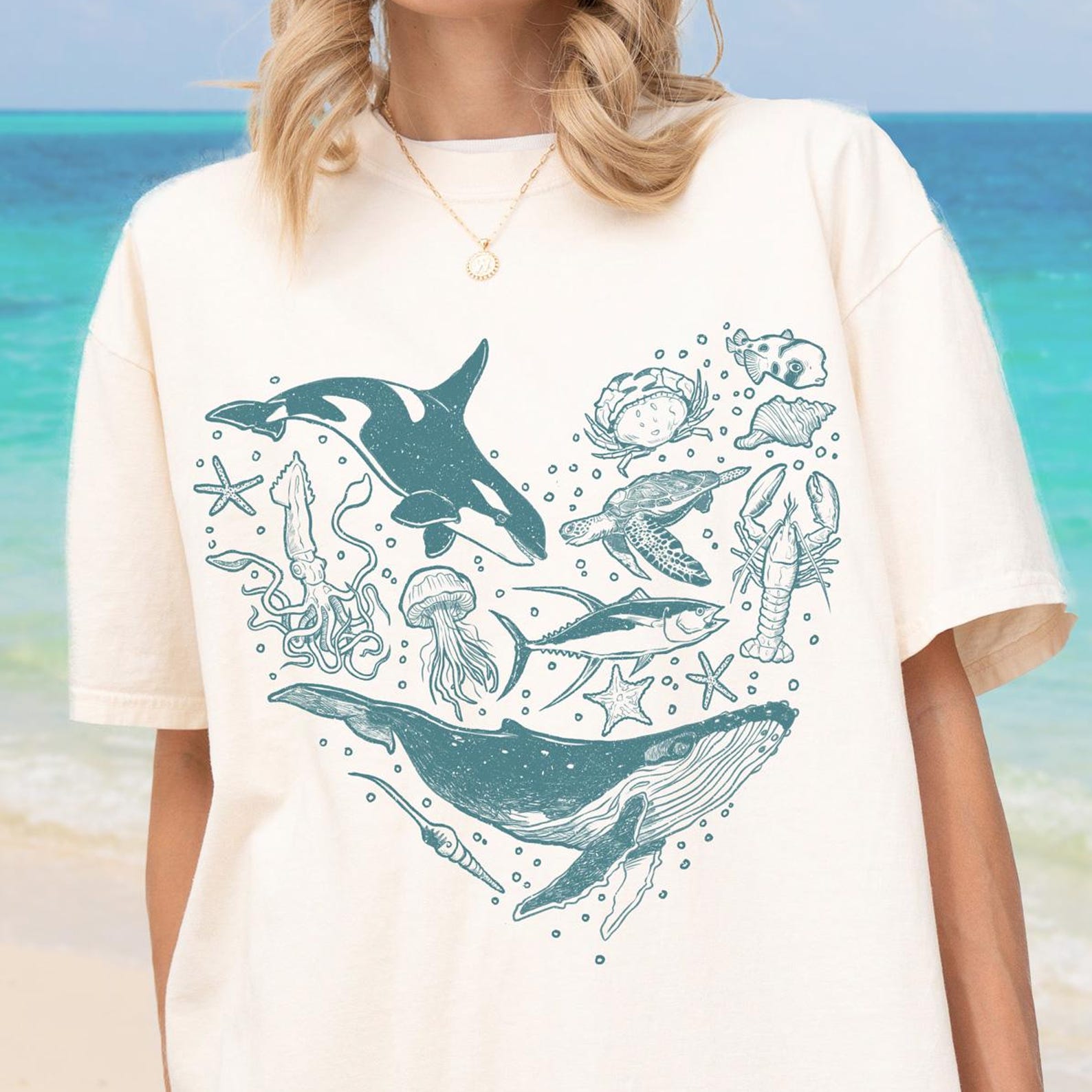 Comfort Colors Ocean Shirt, Marine Life Graphic Tee S