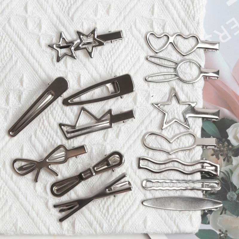 28Pcs/Set Y2K Silver Color Hairpins for Women Girls Star Hair Clip Multiple Styles Seamless Duckbill Clip Girls Hair Accessoires