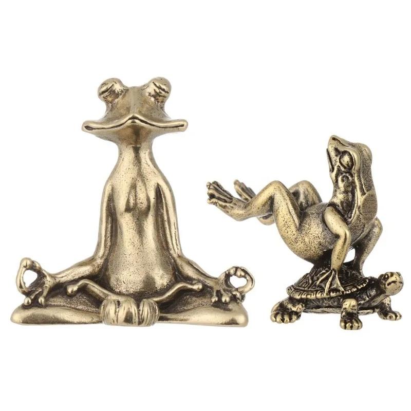 1 pz Bruciatore di incenso Rana in Ottone Scultura Animale Retrò Zen Meditare Ornamento da Tavolo Animale da Tè Tartaruga Rana Statuetta Solida Artigianato Regalo Deco Casa