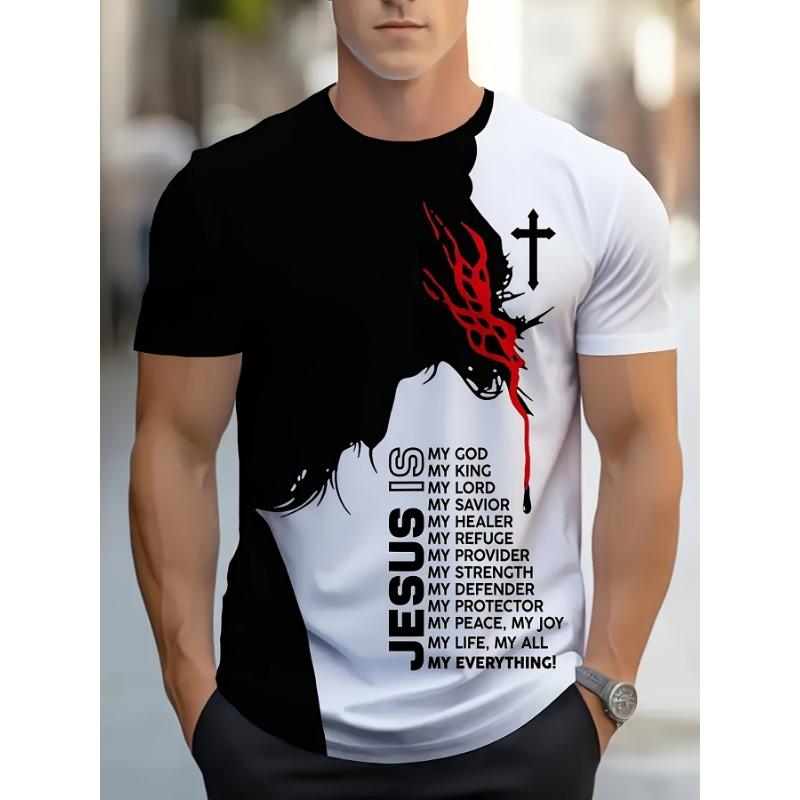 Men's Jesus Pattern 3D Printed Round-neck T-shirt Soft and Breatha Casual Street Outdoor Sport Quick-drying Short-sleeved Shirt