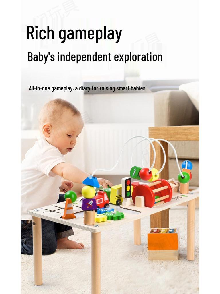 Wooden Busy Board: Multifunctional Activity Table for Toddlers, Bead Maze & Early Education Toy