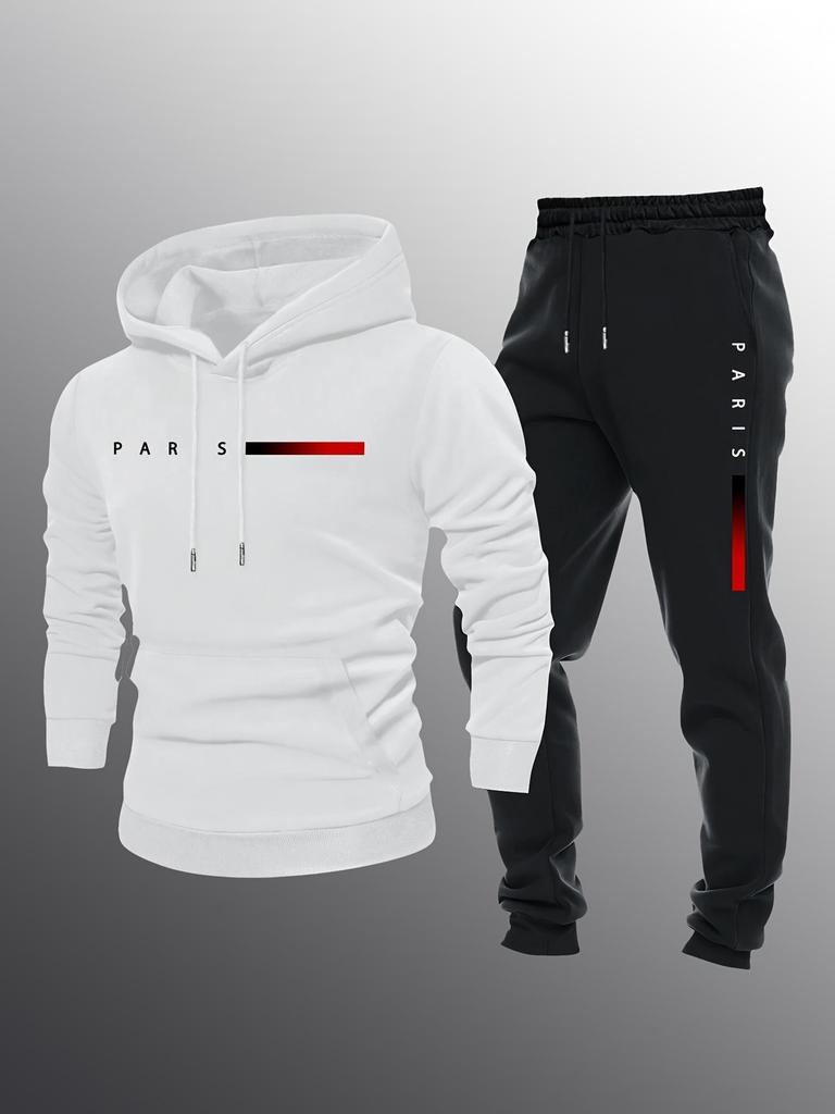 2025 Men's Logo Pullover Hoodie & Pants Set - Long Sleeve, Loose Fit