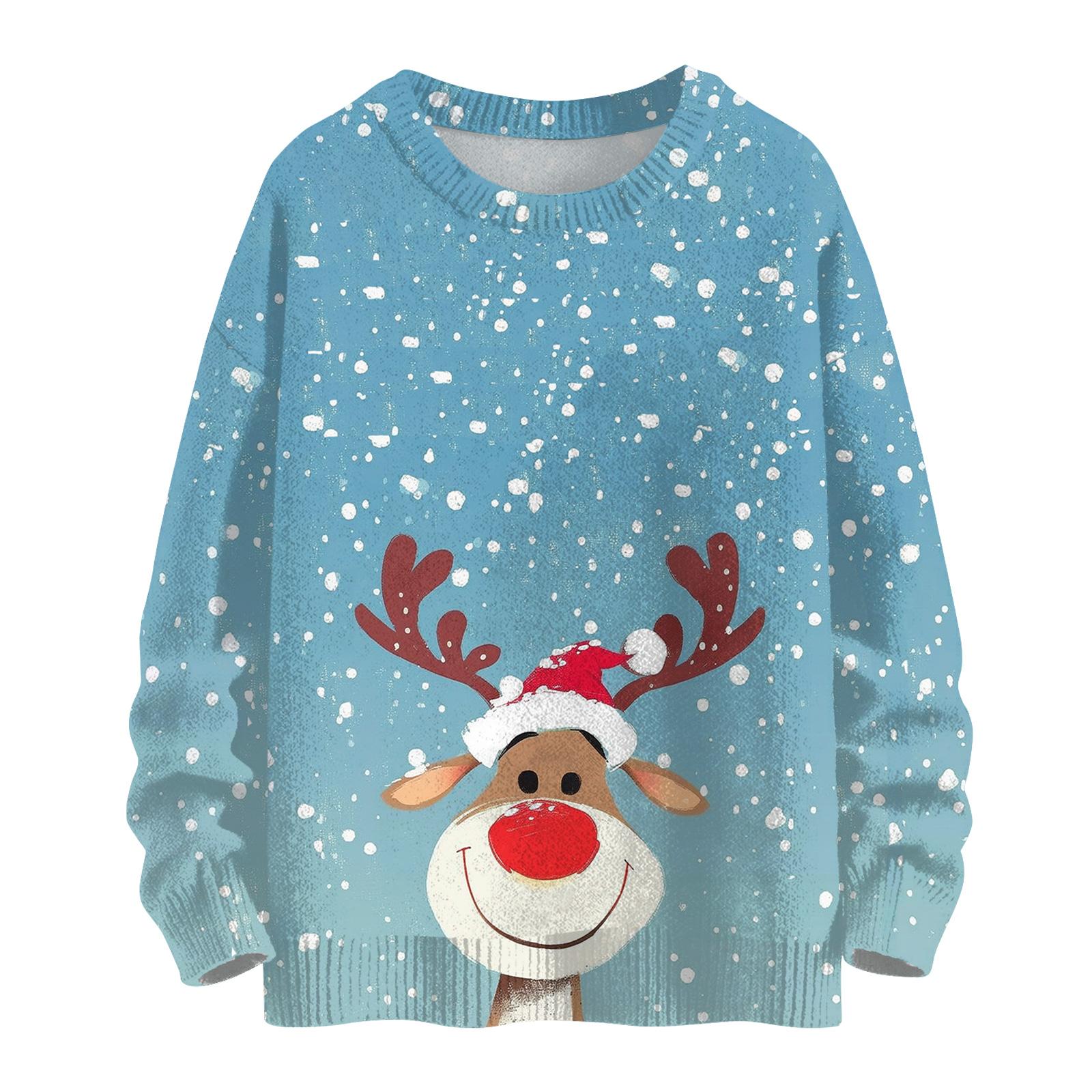 

Женский повседневный шерстяной рождественский свитшот с длинным рукавом, осенний отпускной пуловер с длинным рукавом XL небесно-голубой