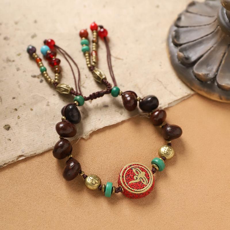 

Тибетский ретро стиль двухслойный плетеный браслет непальские бусины нишевый дизайн мужской и женский ручной шнурок экзотический браслет