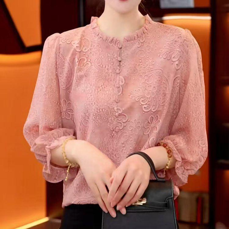 Spring French Elegant Ruffle Collar Slimming Top XL (suggested 120-130jin)