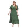 Sukienka damska plus size z dekoltem w serek, krótkim rękawem, falbankami i płynnym dołem midi