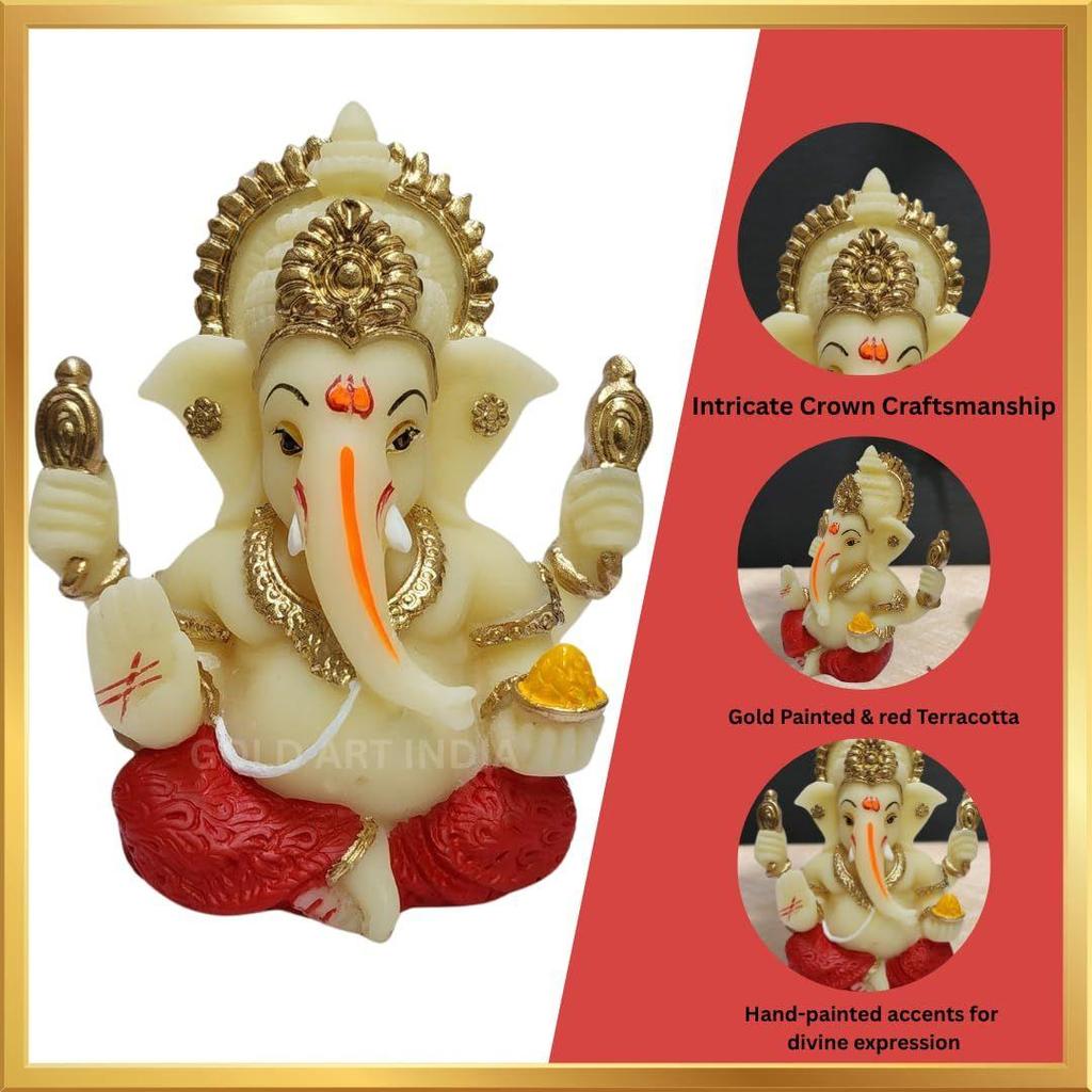 Ganesha z 4 rękami i Mukut do wystroju domu Idol Ganesha Murti Idol Ganpati na deskę rozdzielczą samochodu Puja Statua Pana Ganesha Prezent