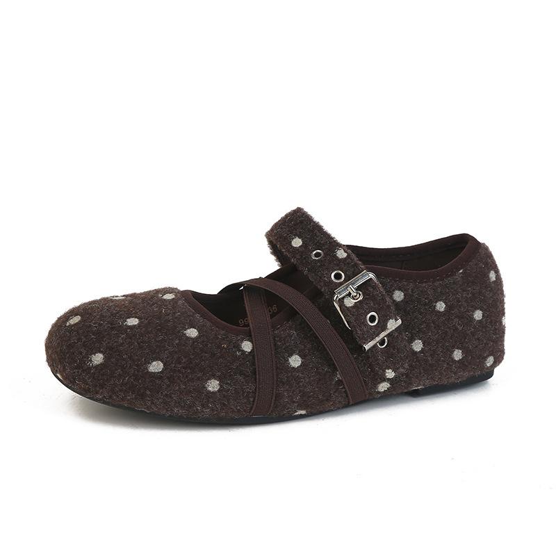 French Retro Polka Dot Mary Jane Shoes Women's Autumn New French Flat-bottomed Shallow Mouth Strap Ballet Shoes