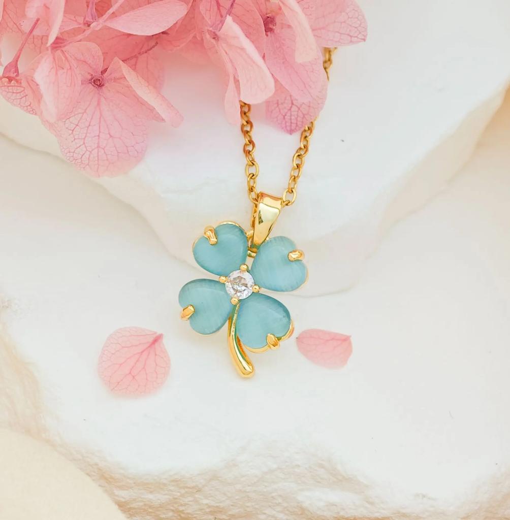 Stainless Steel Chain Classic Shiny Zircon Four Leaf Clover Pendant Necklace for Women Lady Vintage Jewelry Accessories Gifts