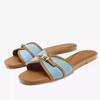 Fashion Novelty Blue Denim Flat Slippers Women Fashion Round Toe Metal Buckle Decorate Brand Designer Shoes Cozy Non-slip Beach Shoes