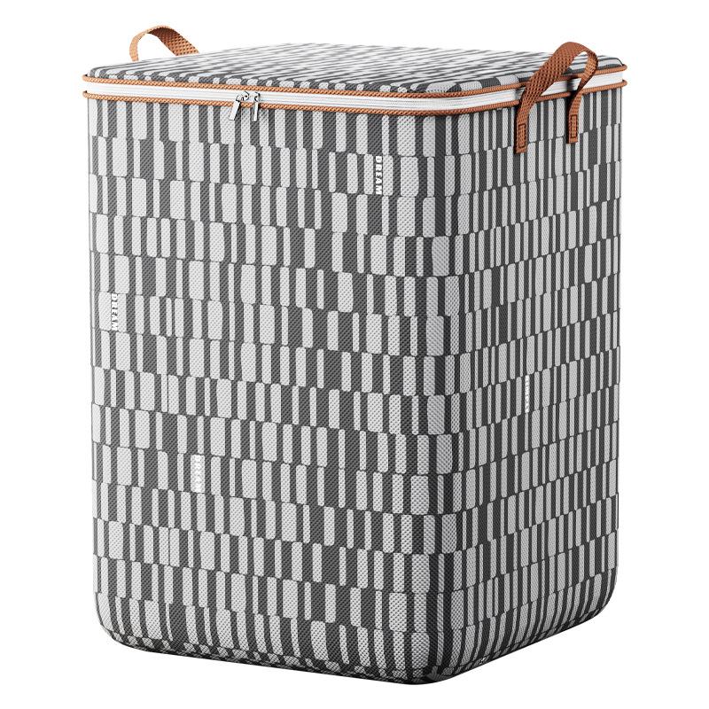 Large Capacity Foldable Quilt and Clothes Storage Bag with Thick Gray Striped Fabric