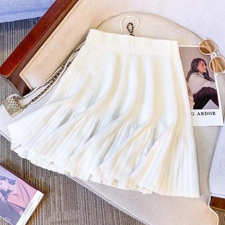 Foreign Elastic Waist Umbrella Skirt Short Autumn and Winter Half Skirt Women High Waisted Knitted A-line Short Skirt Female