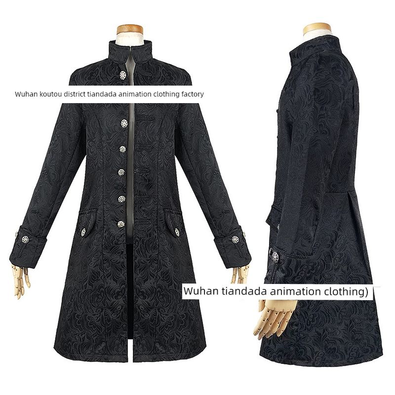 Sweet and Stylish European and American Men's Cosplay Clothing, Medieval Men's Coat, Jacket, Trench Coat, Mid-Length Retro Halloween Costume