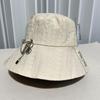 Women'S Beige Cotton Bucket Hat With Embroidery & Detachable Pin Charm, Uv Protection Wide Brim Sun Hat For Outdoor Beach Travel
