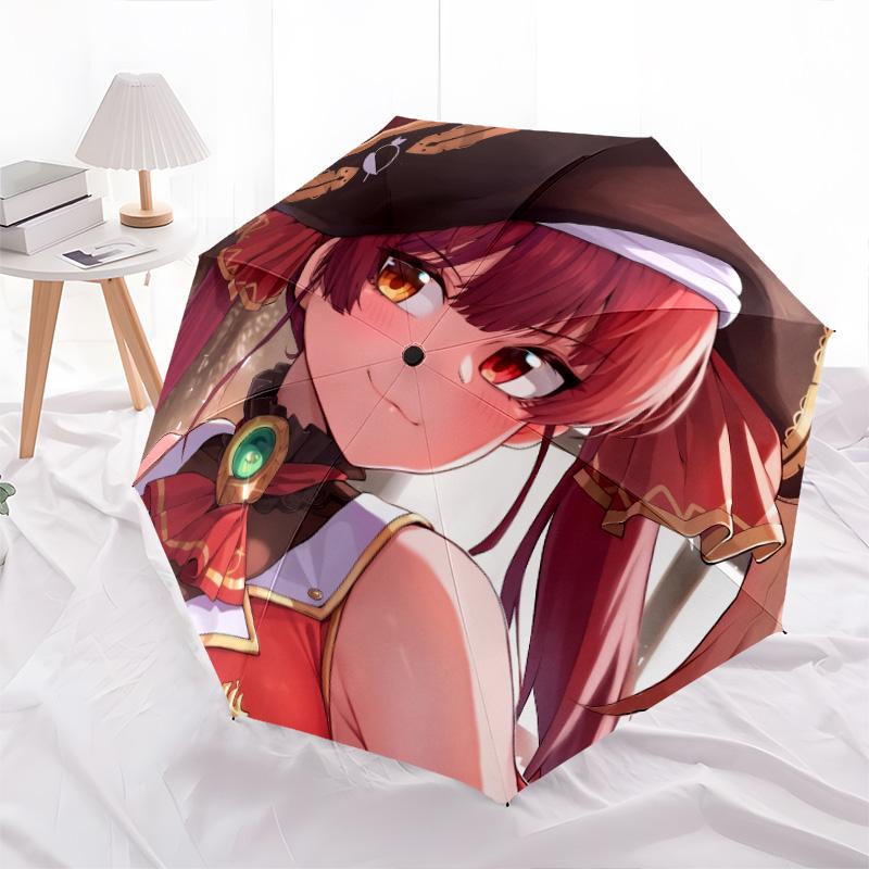 Houshou Marine  Pattern, Automatic Folding Umbrella, Portable and Foldable Design, 8 Ribs, a Christmas or Birthday Gift.