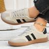 Knappe gestreifte Sportschuhe Damen Bequeme leichte Schnür-Sneaker für Damen Lässige einfarbige Wildleder-Vulkanisierschuhe Mujer