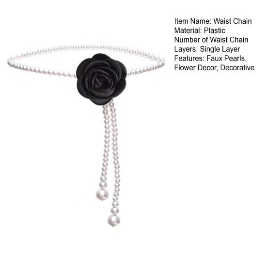 Women Waist Chain Camellia Decor Faux Pearl Single Layer Adjustable Size Waist Belt Various Outfit Accessories