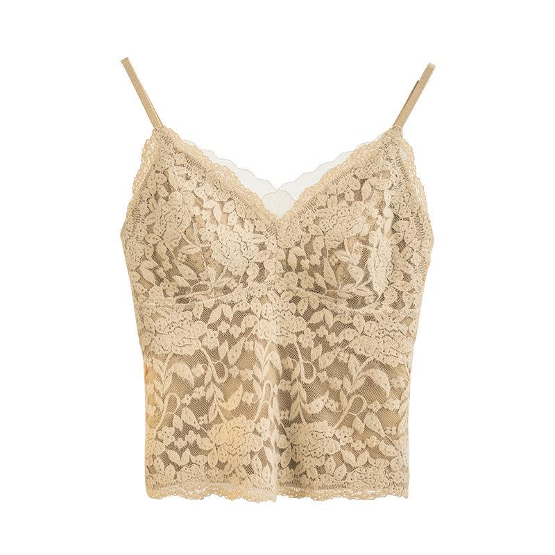 Women's Lace Camisole with Built-In Bra, Fleece-Lined, Sexy Slim-Fit for Autumn/Winter