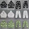 Mens Casual Tracksuit Set Long Sleeve Zip-Up Hooded Jacket Sweatpants Streetwear Floral Print Fleece Lined Sportswear