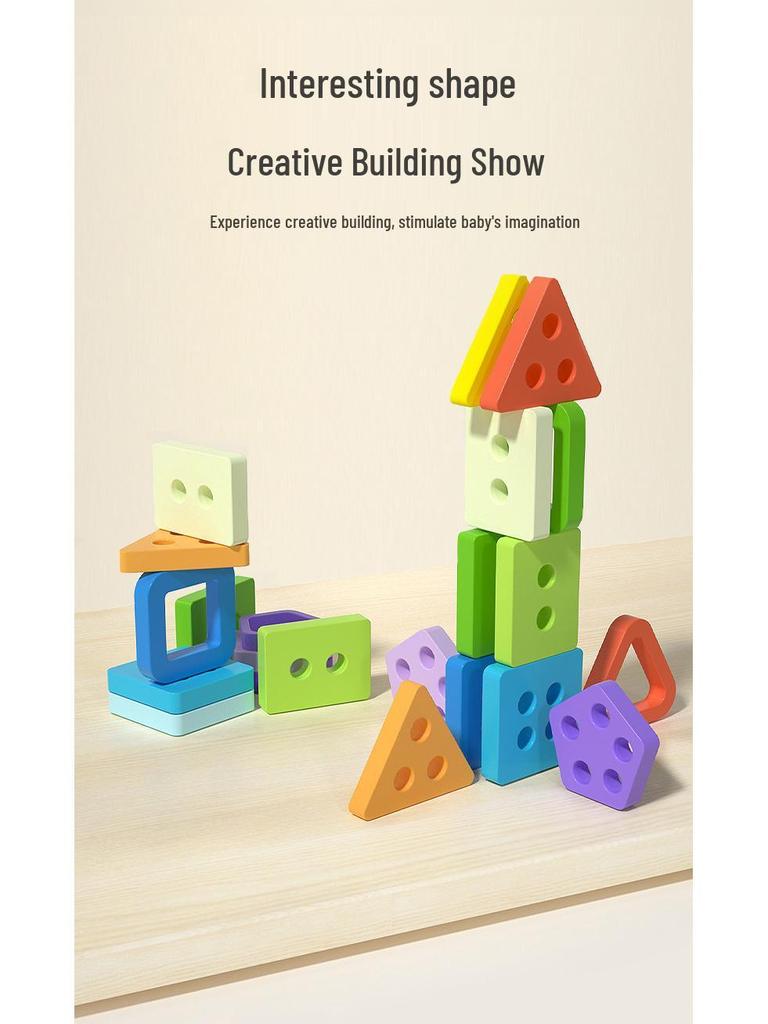 Montessori Wooden Geometric Shape Stacking Blocks for Early Education