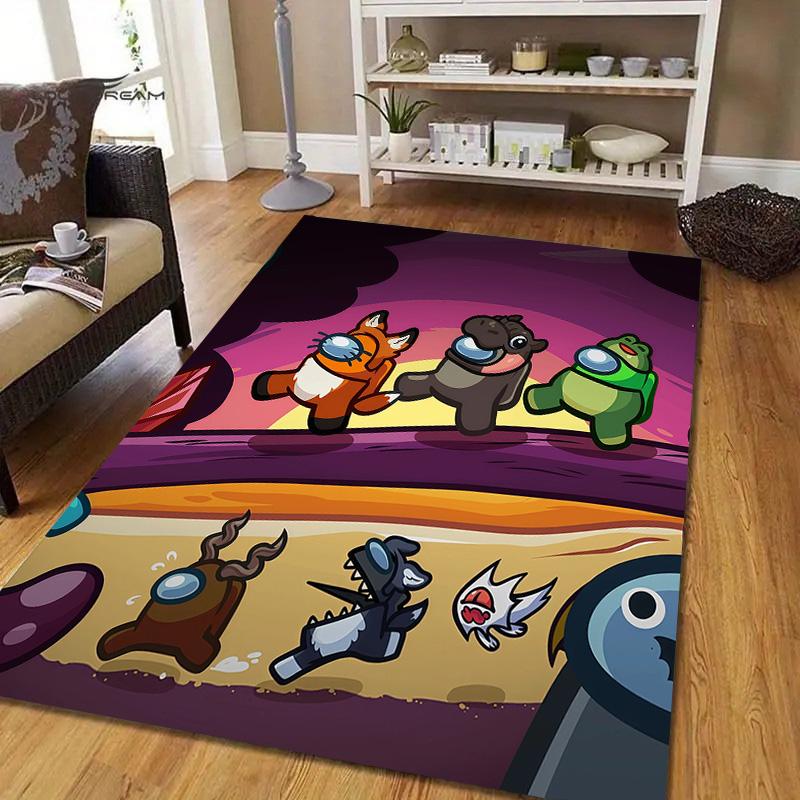 Among Us Flannel Pattern Square Carpet,Area Rug,Carpet Rug for Living Room Bedroom Sofa Playroom Decor,Non-slip Floor Mat