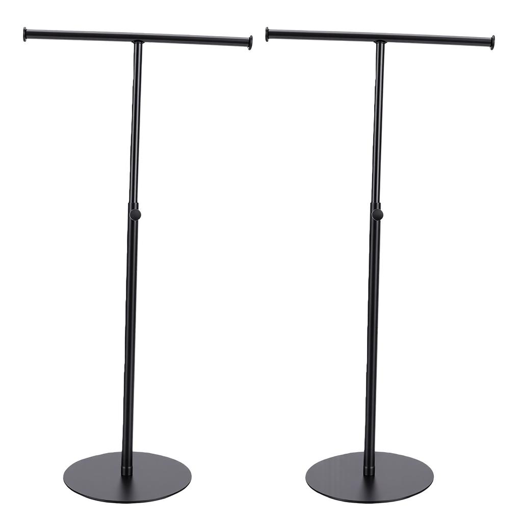 T Shape Storage Rack Adjustable Height Black Iron Handbag Display Stand with Weighted Base