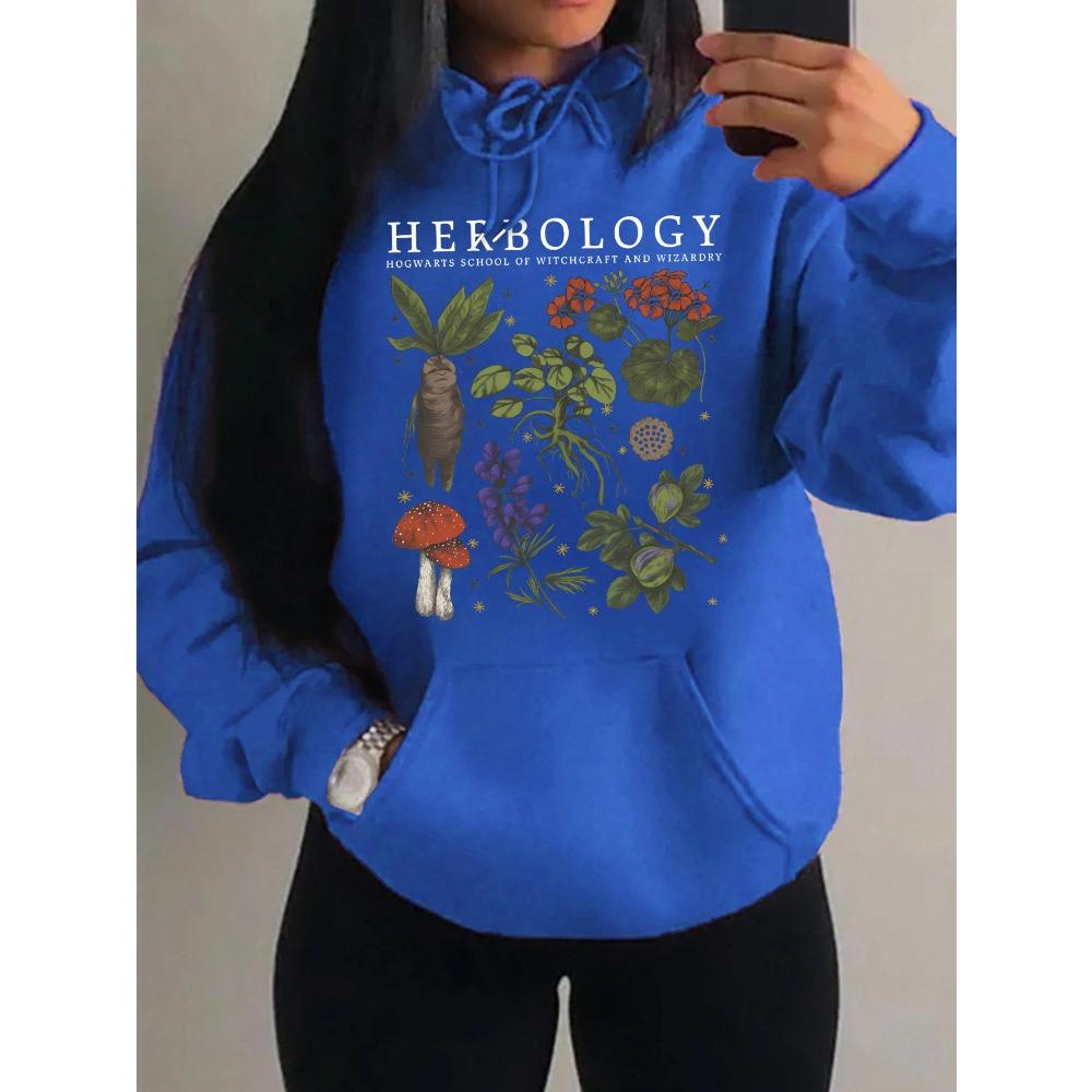 Herbology Plant Composition Printing Hoodies Women Hip Hop All-Match Sportswear Casual Hoody Autumn Pocket Pullover