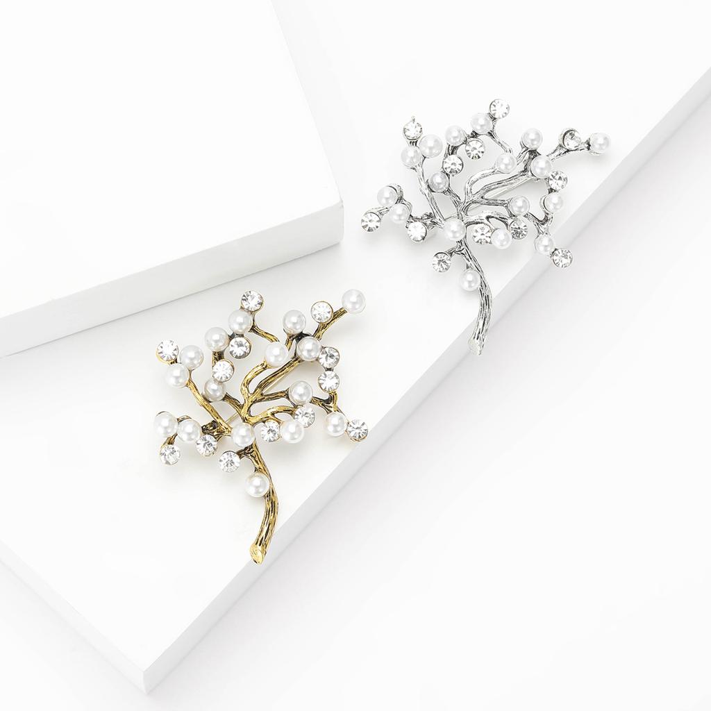 Fashion Small Fresh Pearl Wishing Tree Brooch Temperament Elegant Women'S Dress Cheongsam Corsage Jewelry Plant Pin