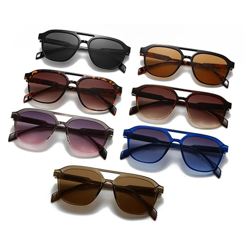 Fashion Double Bridges Square Men Luxury Sunglasses Retro Women Tea Gradient Shades UV400 Sun Glasses