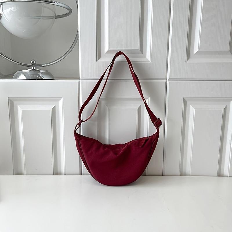 Casual Minimalist Crescent Zipper Shoulder Bag, All-Match Versatile Handbag For Daily Use, Sports Bag