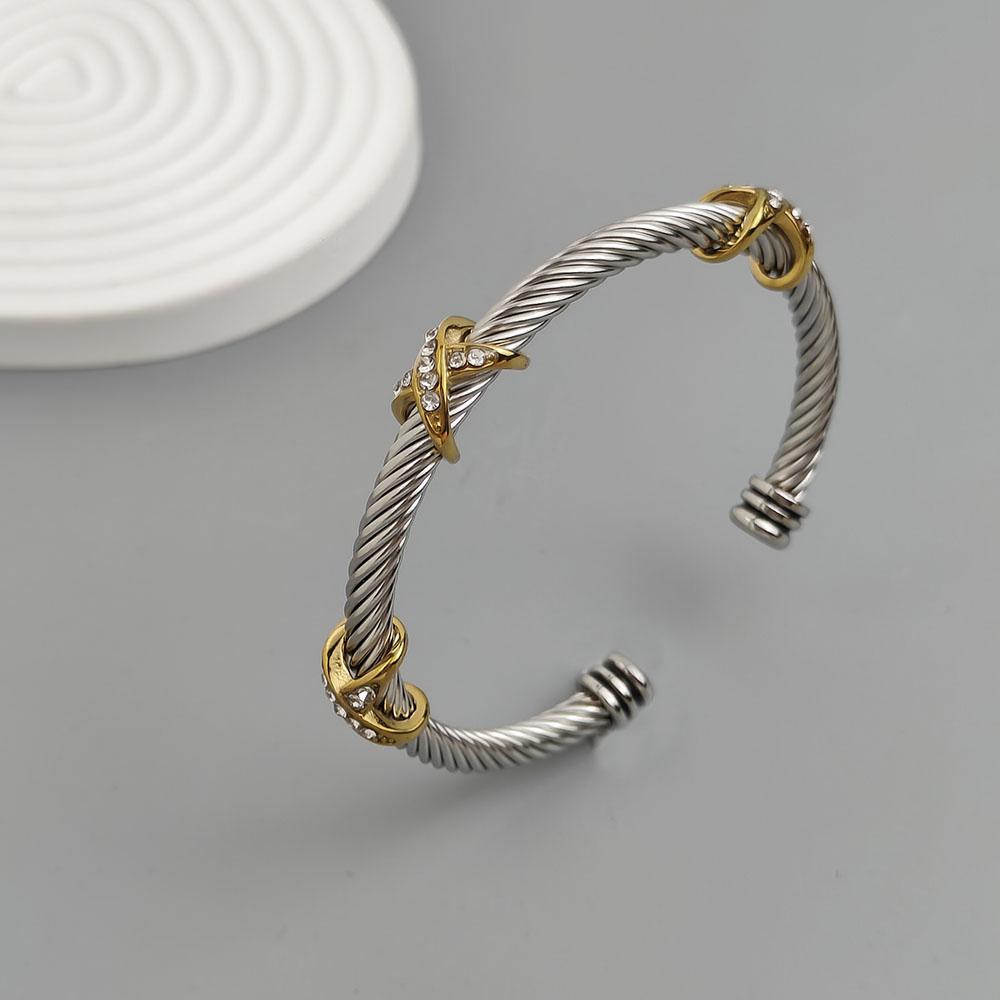 Stainless Steel Letter X Inlaid Zirconium Twist Rope Steel Wire Rope Opening Bracelet Women's Cable Bracelet Party Daily Jewelry