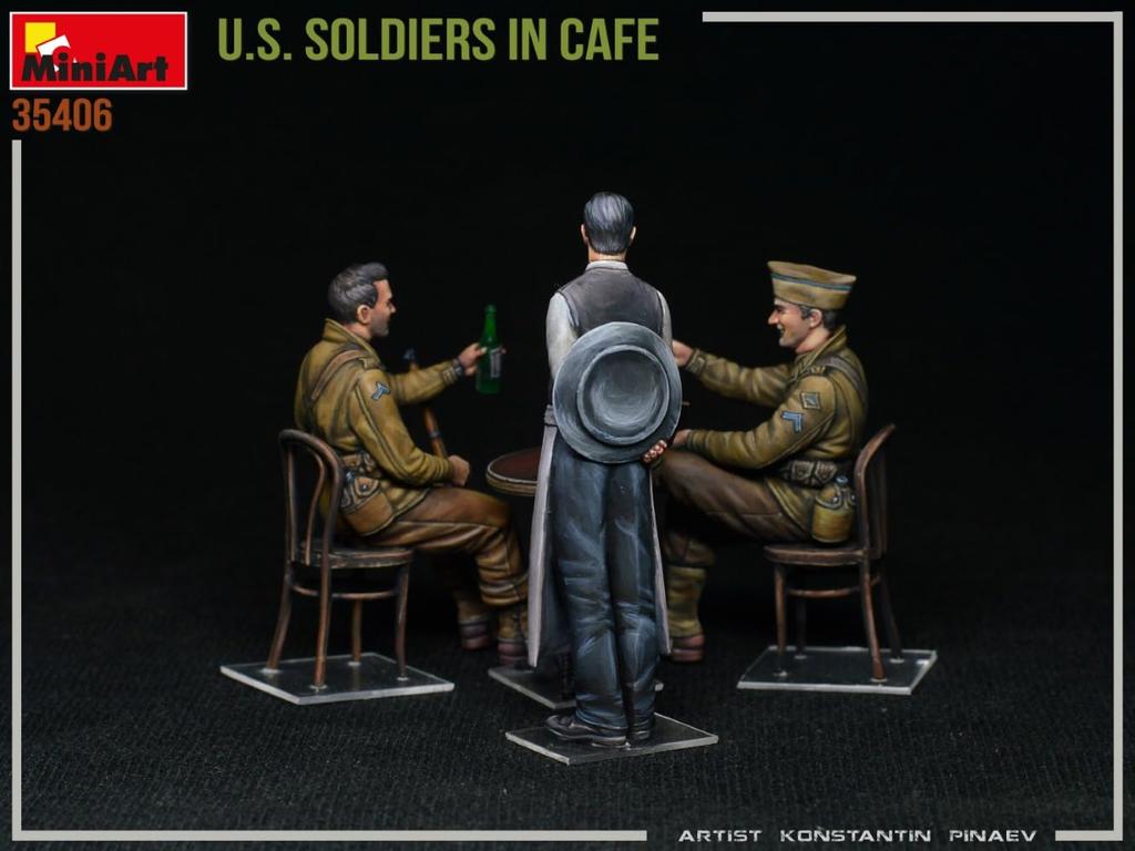 MiniArt Scale American Soldier In a Cafe Plastic Model Kit MA35406 1/35 (3 Figures)
