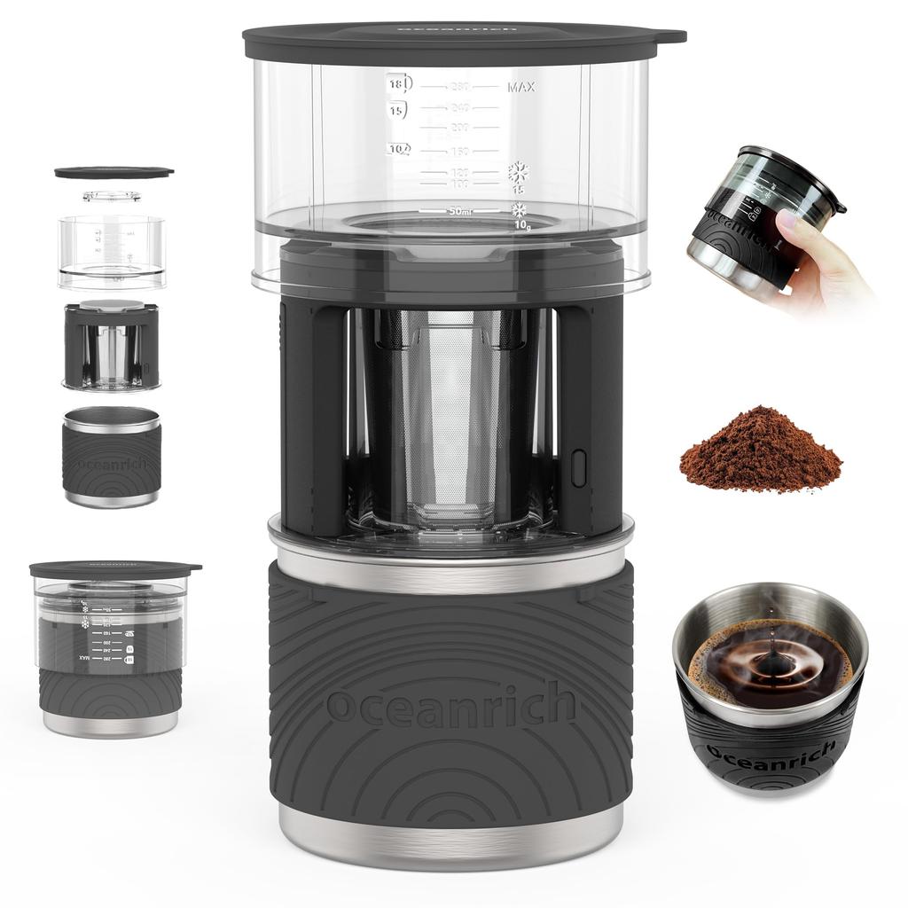 Oceanrich X7 Cordless Electric Coffee Maker, Compact, Outdoor-Friendly, Includes Stainless Steel Mug, UQ-ORX7BL, Black
