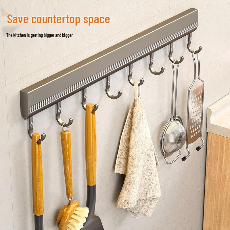 Space-Saving Kitchen Wall Rack: Punch-Free Aluminum Multi-Function Storage Hooks