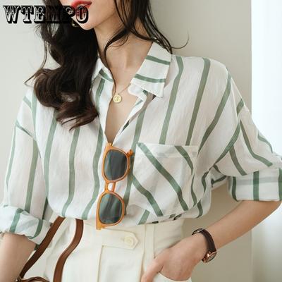 Βίντατζ Γυναικείο Πουκάμισο με Κάθετες Ρίγες Καλοκαιρινό Κομψό Top Αντηλιακό Γυναικείο Λεπτό Πουκάμισο-Μπουφάν
