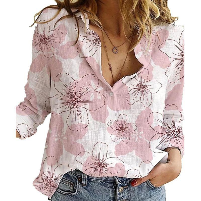 Solid-Color Lapel Short-Sleeve Loose Top Lapel Short Sleeve Loose Shirt for Women