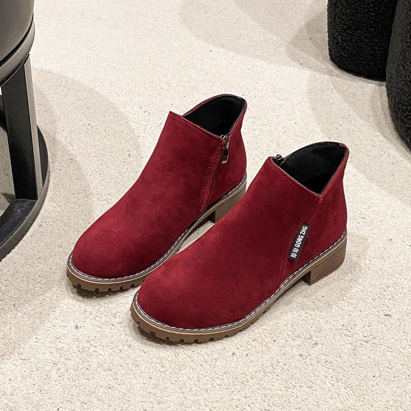 European and Americanforeign Trade Short Tube Medium Heel Retro Matte Short Boots Women's Cross-border Thick Heel Flat Bottom Side Zipper Martin Boots