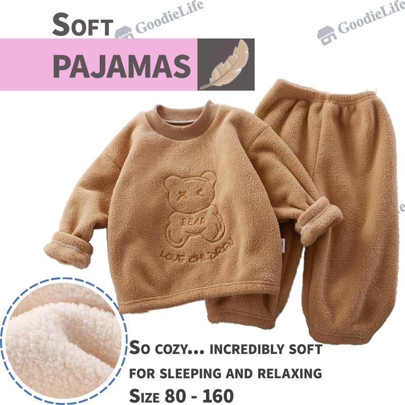 Kids Winter Pajamas Set Thickened Fleece Warm Sleepwear Boys Girls Korean Style Children Outfit