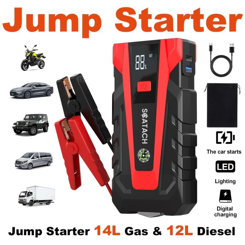 The Car Emergency Starter Power Supply Comes with A Digital Tire Pressure Gauge And Air Pump, A Window Breaker Hammer, And Is Suitable for 12V Cars, Scatach-011