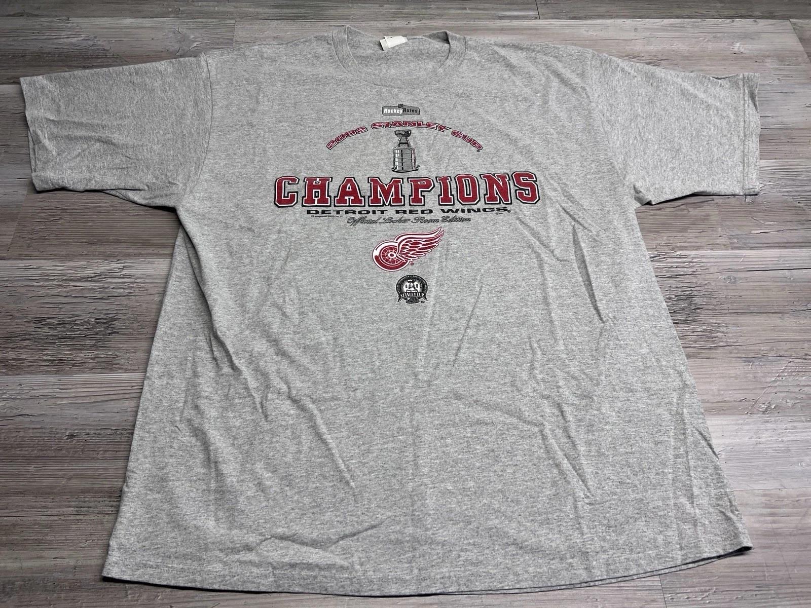 Vintage Detroit Red Wings NHL 2002 Stanley Cup Champions Graphic T Shirt Sz 2XL 3XL
