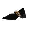 Women's Fashion Single Shoes Autumn New Pointed Toe Shallow Mouth Metal Buckle One Slip Block Heel Shoes