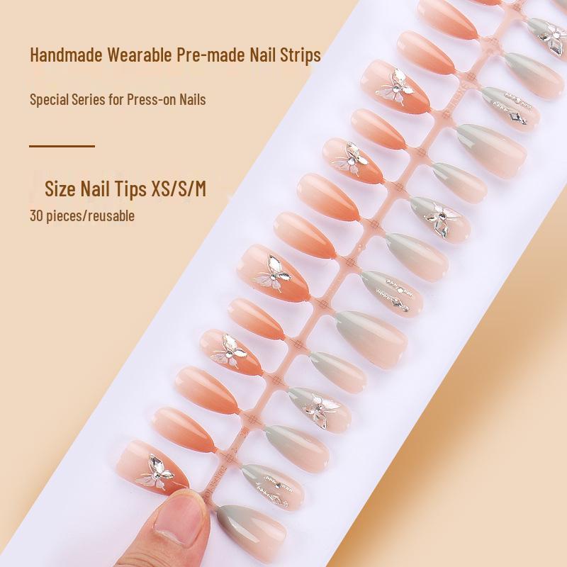 

High-End Rhinestone Butterfly Handmade Press-On Nails