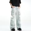 Unisex Light Wash Wide-Leg Workwear Jeans with Multi-Pocket Heavy-Duty Design